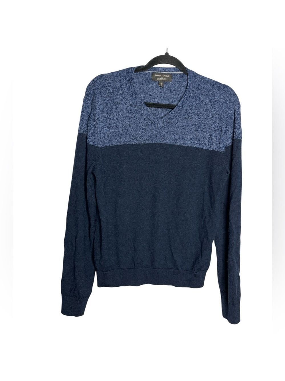 Banana Republic Sweater Mens Blue Merino Wool V-Neck Pullover Preppy Casual, S